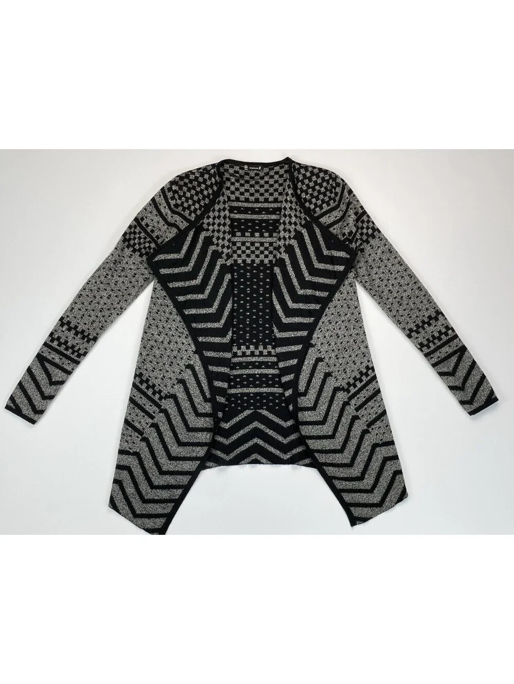 Smartwool Avion Ridge Pattern Geometric Wool Sweater Open Cardigan Black Gray S